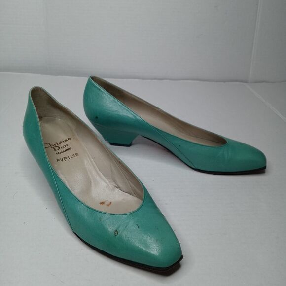 Vintage Christian Dior teal heals size 37.5 - Picture 1 of 10